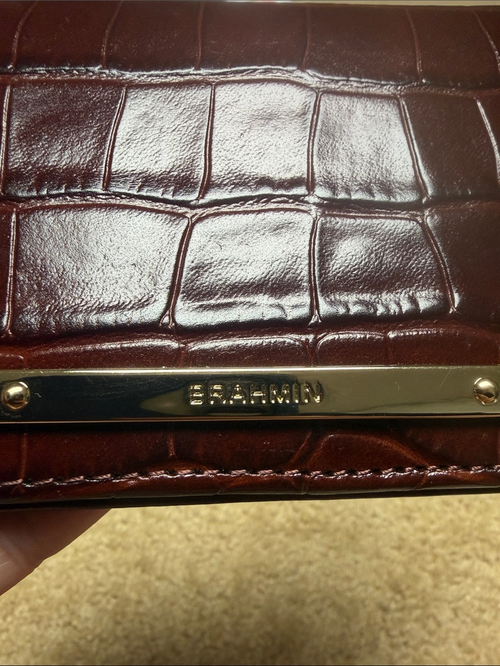 Brahmin Dark Brown Croc-Embossed Leather Wallet - Picture 2 of 7